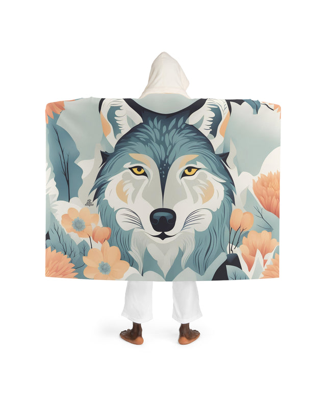Blue Wolf, Cozy Hooded Sherpa Fleece Blanket