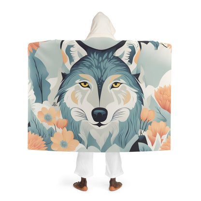 Blue Wolf, Cozy Hooded Sherpa Fleece Blanket