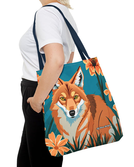 Coyote with Flowers Tote Bag with Cotton Handles For Everyday Use, 3 Sizes