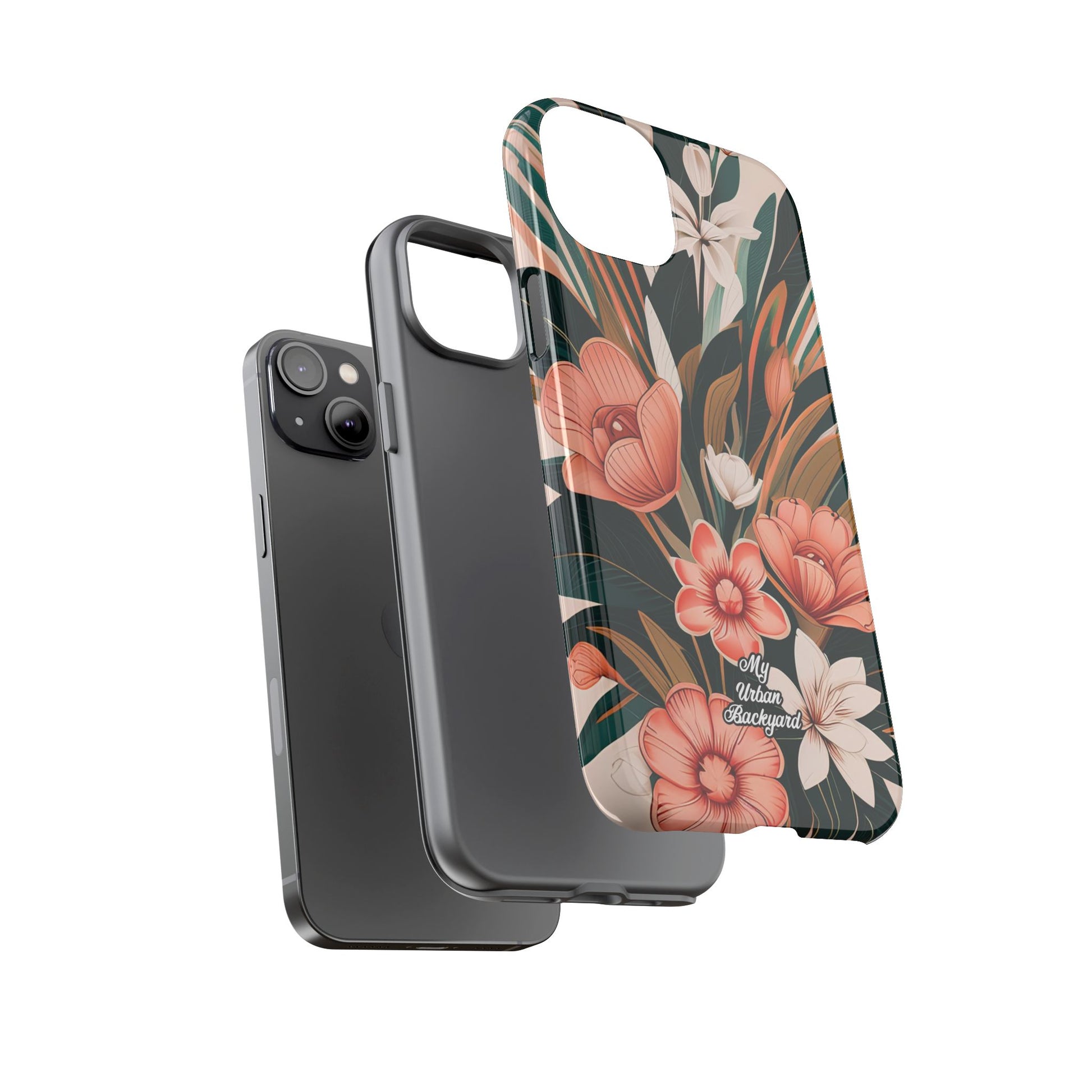 Peach Art Deco Flowers, Cell Phone Case - Apple, Samsung, Google Pixel