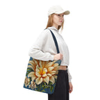 Large White Flower Tote Bag with Cotton Handles For Everyday Use, 3 Sizes