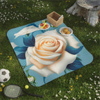 Large Flower, Cozy Outdoor Picnic Blanket, Water-Resistant Bottom, 51" × 61"