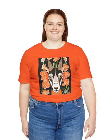 Goat with Orange Flowers, Soft 100% Jersey Cotton T-Shirt, Unisex, Short Sleeve, Retail Fit