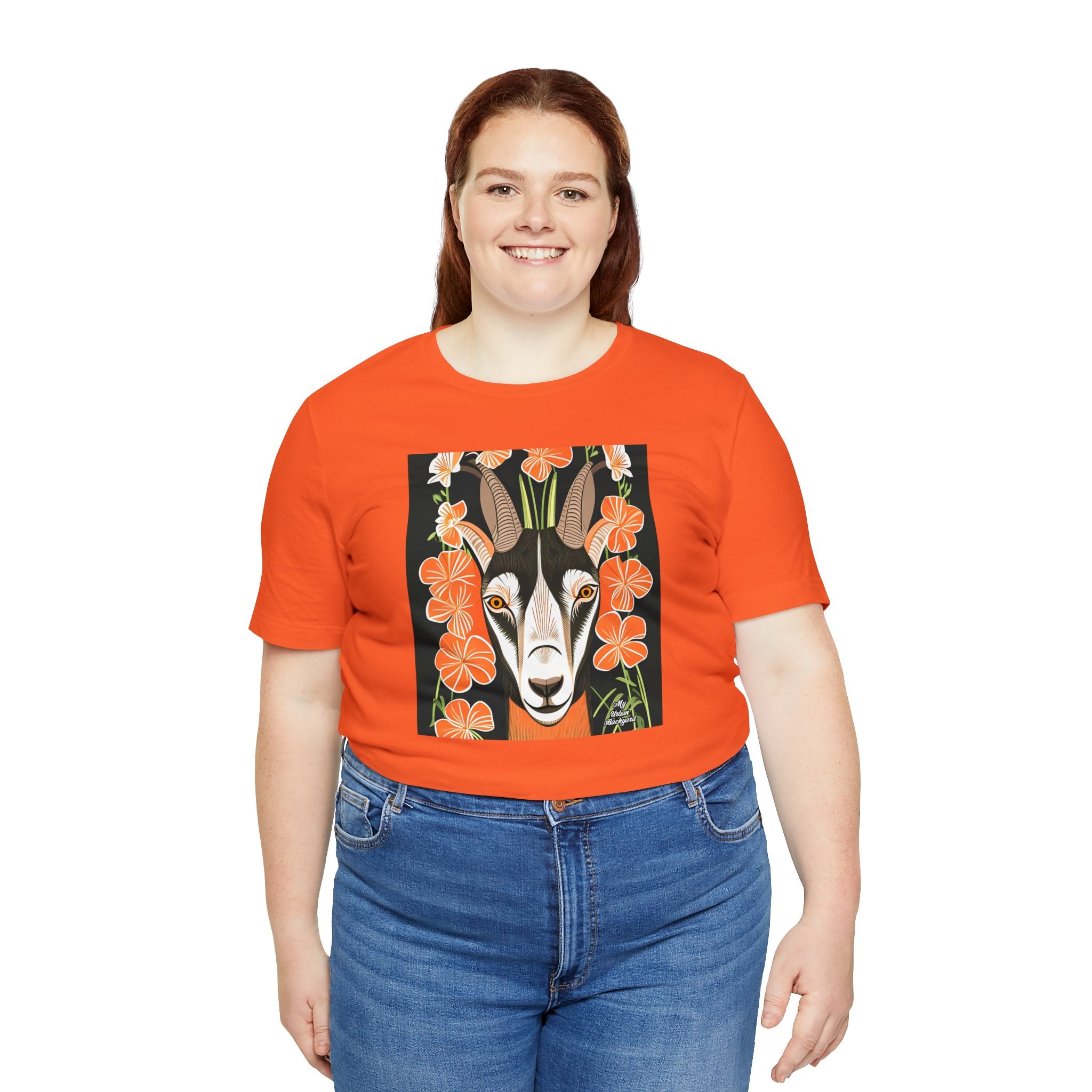 Goat with Orange Flowers, 100% Jersey Cotton T-Shirt