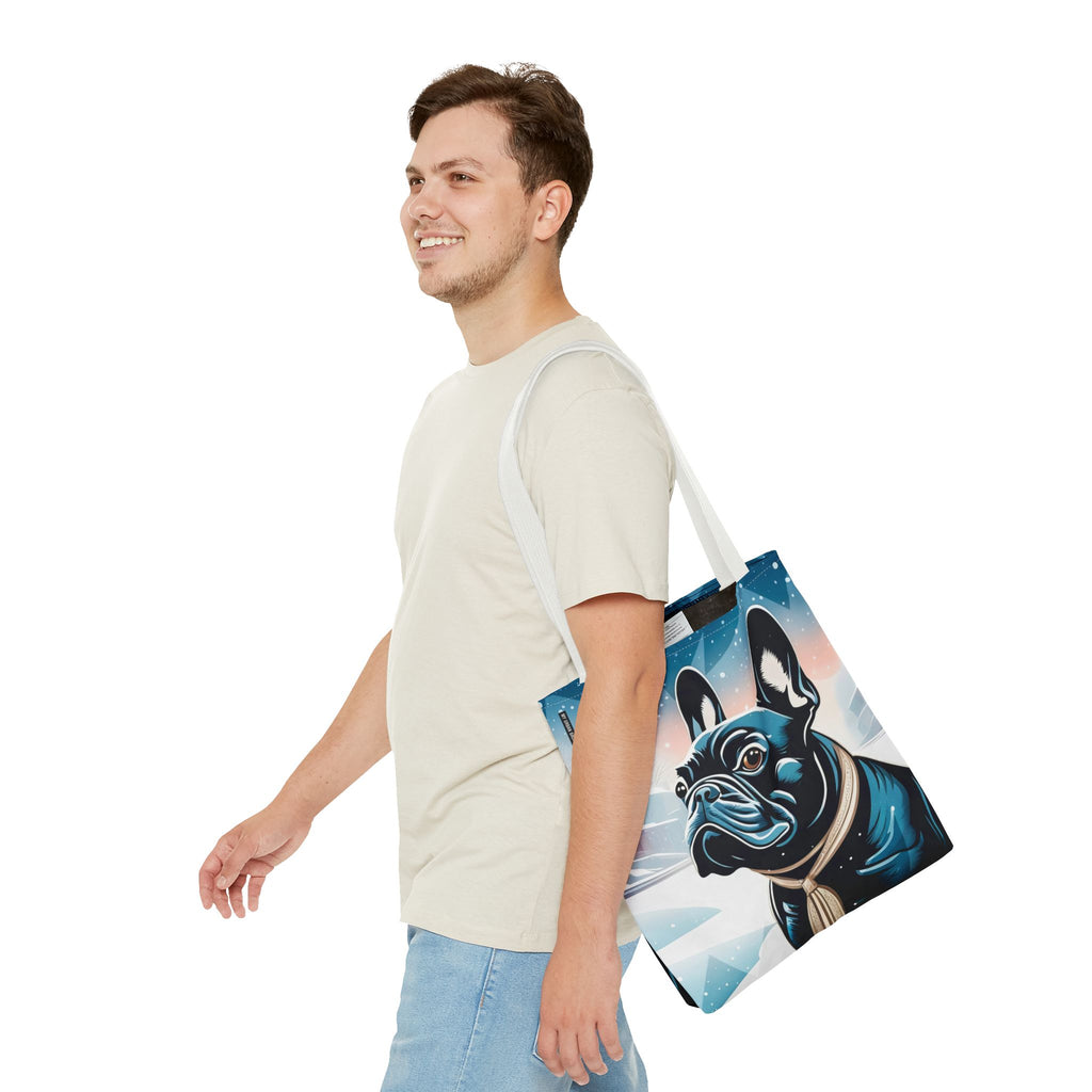 French Bulldog Winter Tote Bag — Snowy Pup All-Over Print Tote