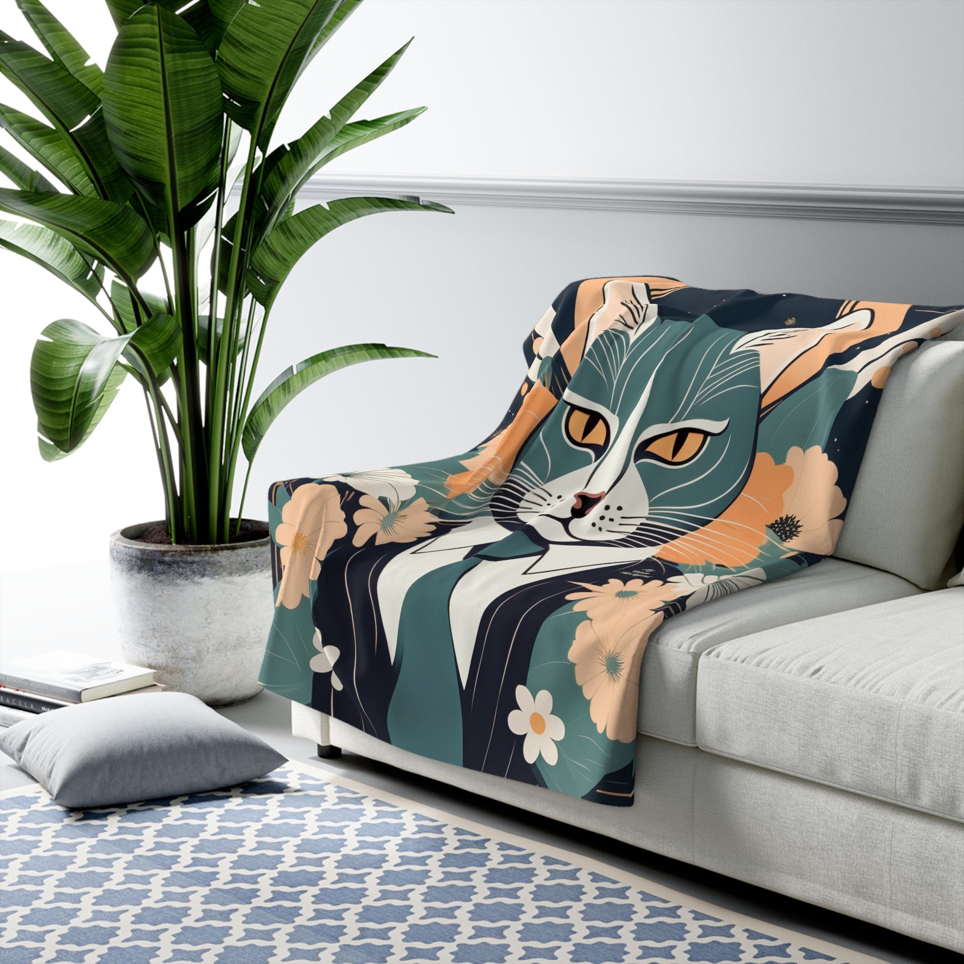 Simon Whiskerford, Cat Sherpa Fleece Blanket for Cozy Warmth, 50"x60"
