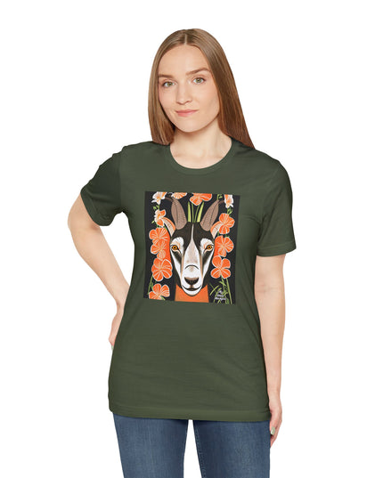 Goat with Orange Flowers, Soft 100% Jersey Cotton T-Shirt, Unisex, Short Sleeve, Retail Fit