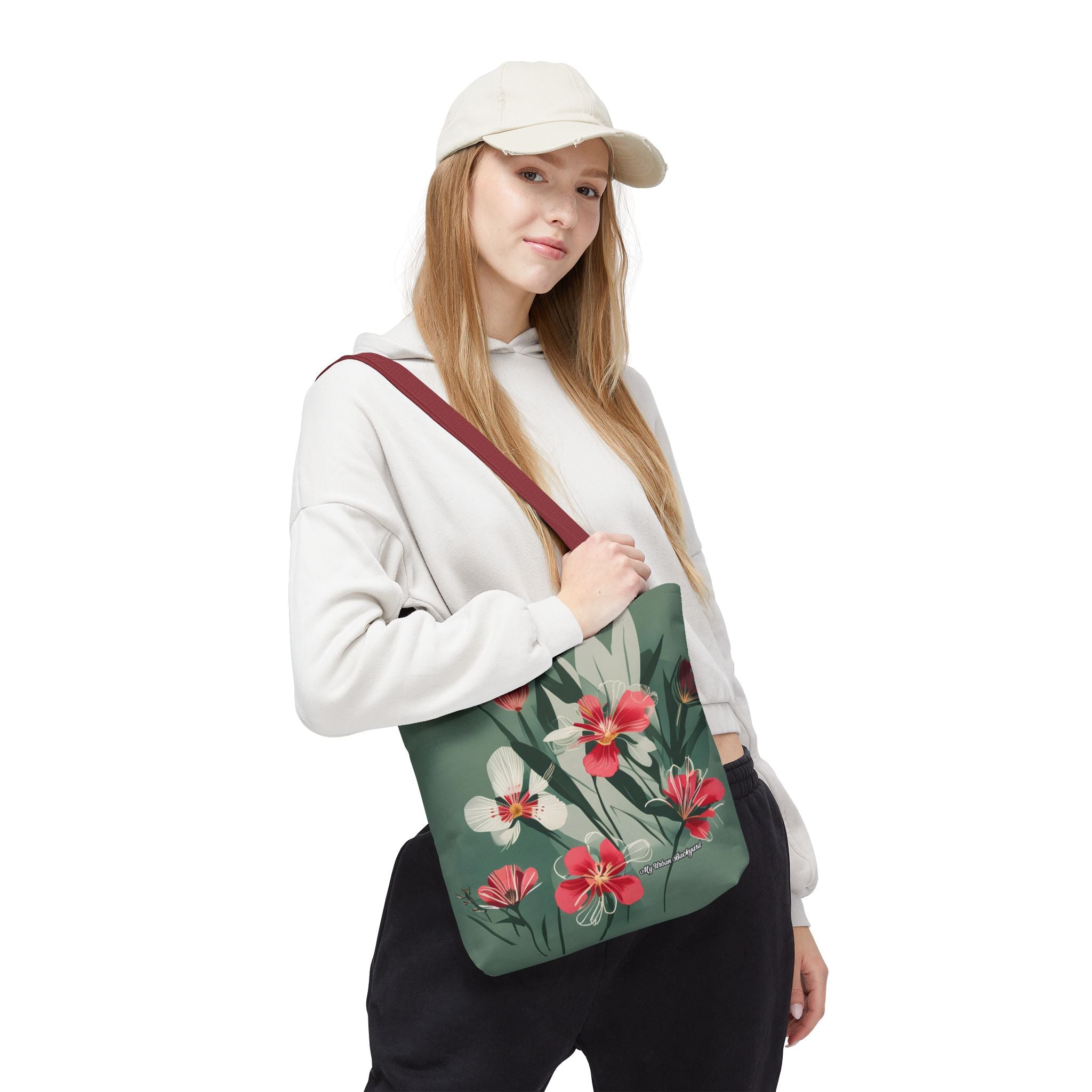 White and Red Wildflowers Tote Bag with Cotton Handles For Everyday Use, 3 Sizes