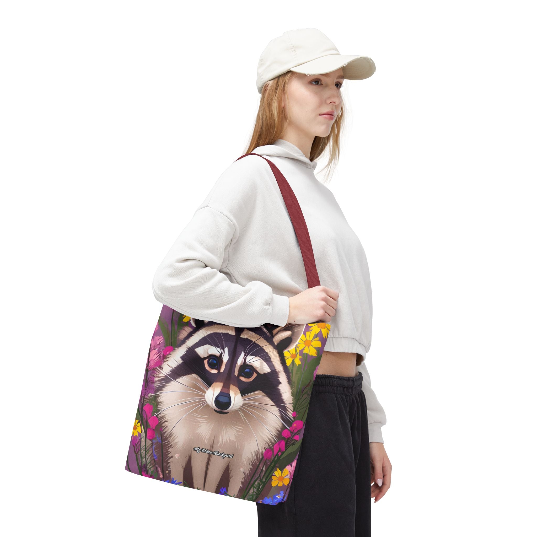 Raccoon and Flowers Tote Bag with Cotton Handles For Everyday Use, 3 Sizes