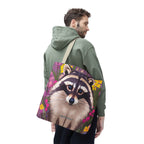 Raccoon and Flowers Tote Bag with Cotton Handles For Everyday Use, 3 Sizes