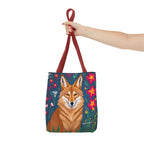 Coyote w Red Flowers Tote Bag with Cotton Handles For Everyday Use, 3 Sizes