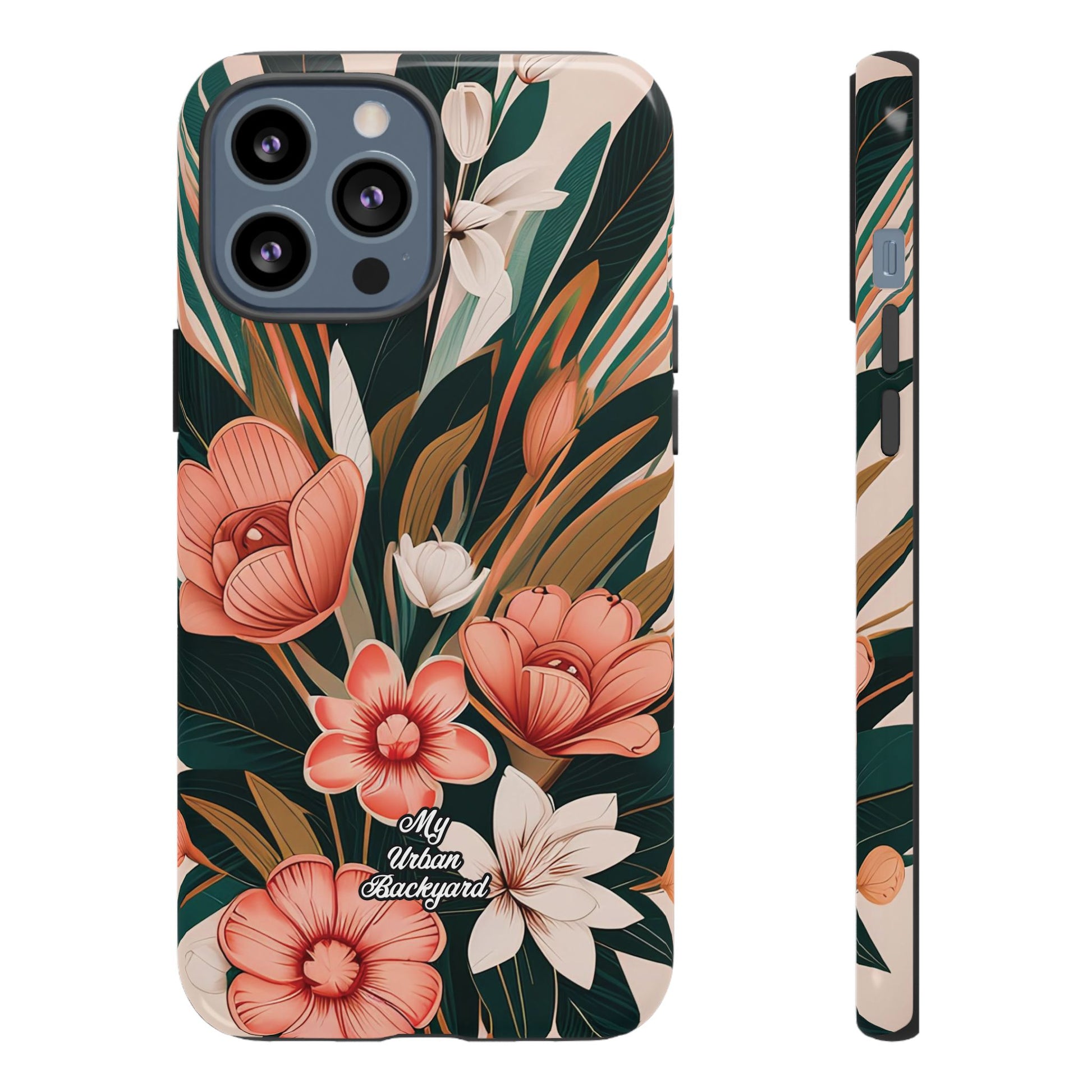 Peach Art Deco Flowers, Cell Phone Case - Apple, Samsung, Google Pixel