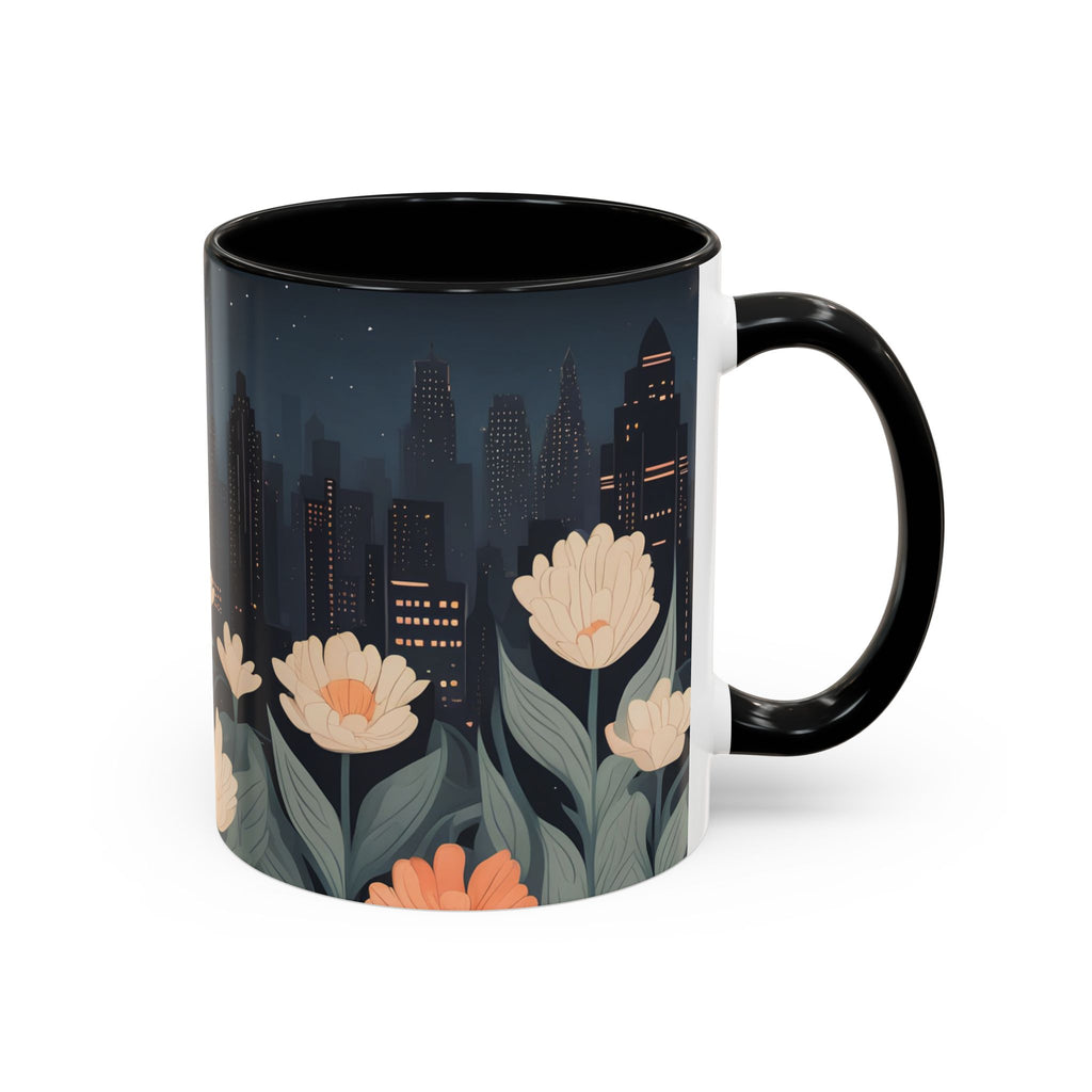 Cityscape Floral Accent Coffee Mug, Gift for Animal Lovers, Vintage Style, Perfect for Any Occasion