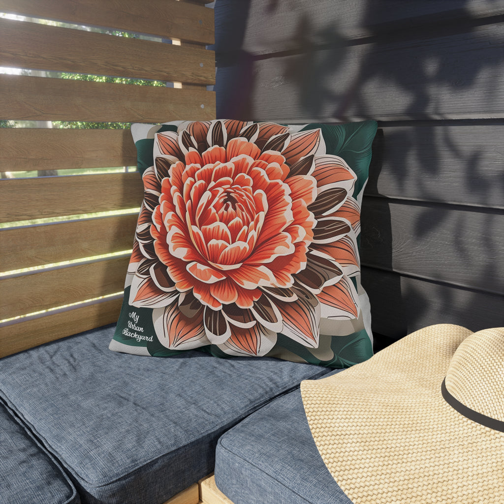 Orange Flower, Terracotta accent color, Throw Pillow, Indoor/Outdoor Decor for Home or Office