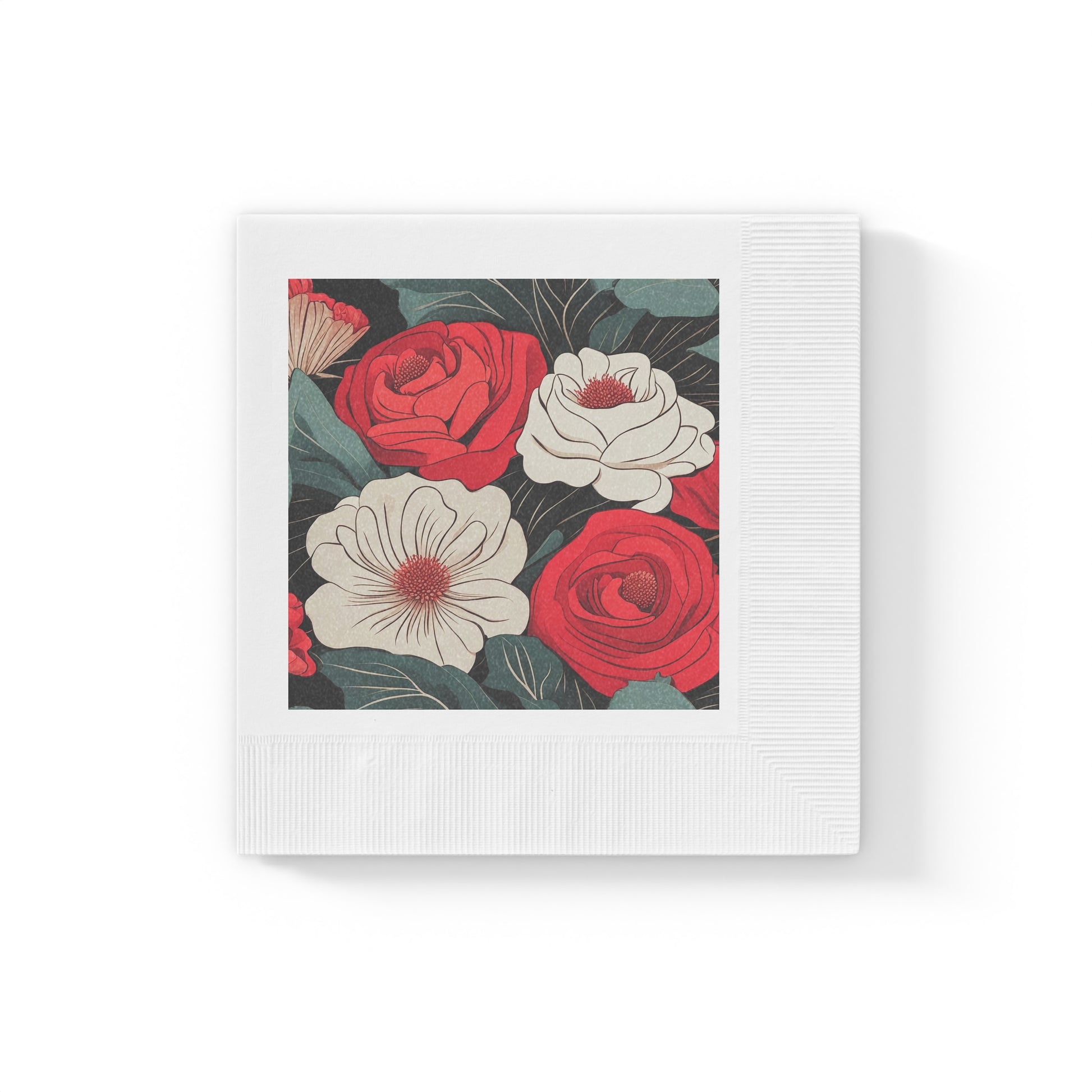 Floral Cocktail Napkins — Vintage Red White Garden Party Decor, 2 sizes, Pack of 50 or 100