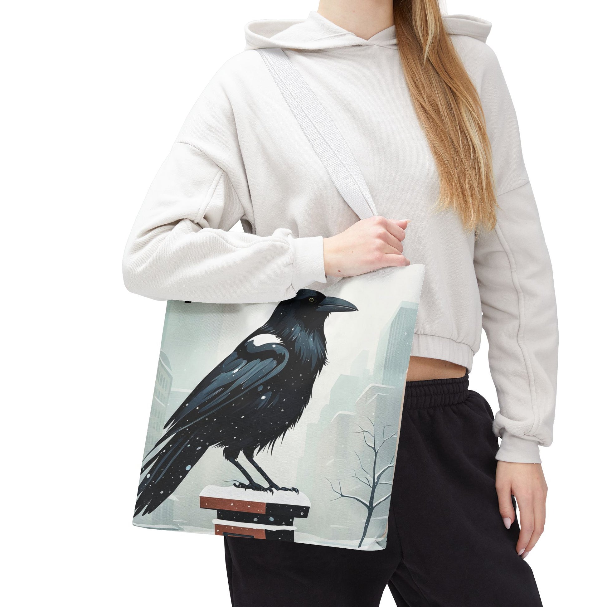 Winter Crow Tote Bag with Cotton Handles For Everyday Use, 3 Sizes