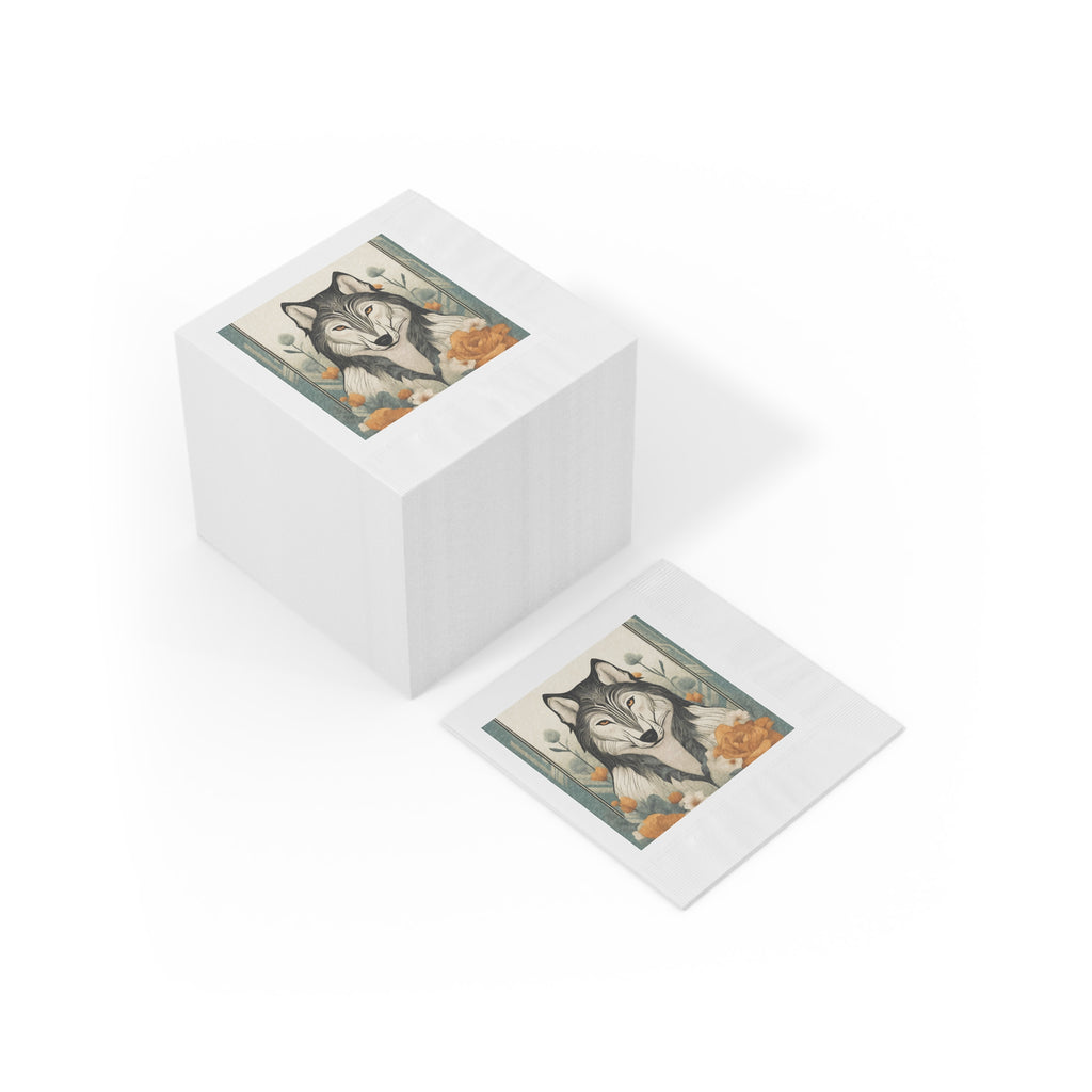 Orange-Eyed Wolf Floral Napkins