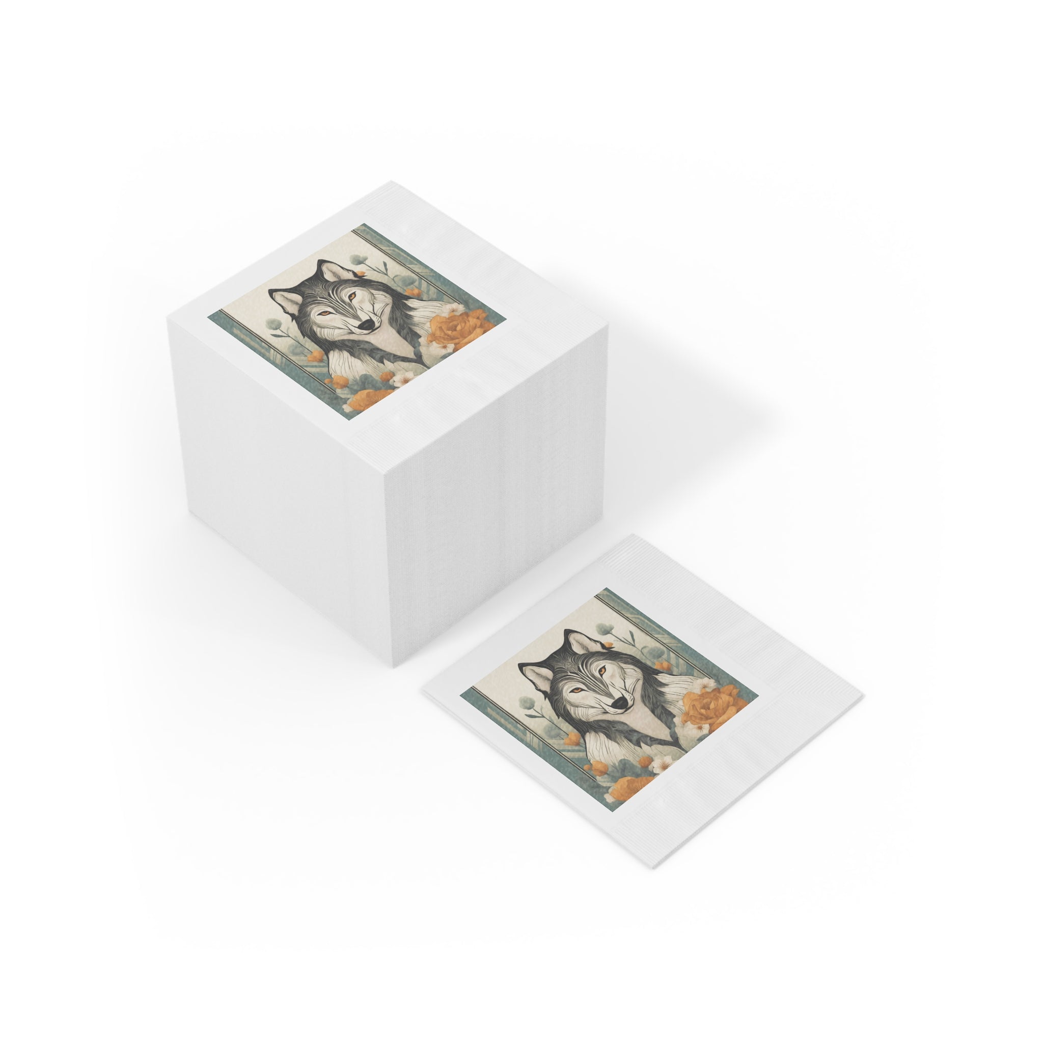 Orange-Eyed Wolf Floral Napkins