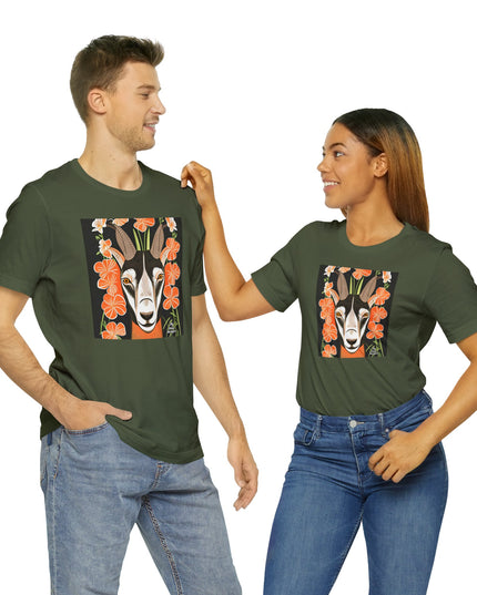 Goat with Orange Flowers, Soft 100% Jersey Cotton T-Shirt, Unisex, Short Sleeve, Retail Fit