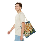 Large White Flower Tote Bag with Cotton Handles For Everyday Use, 3 Sizes