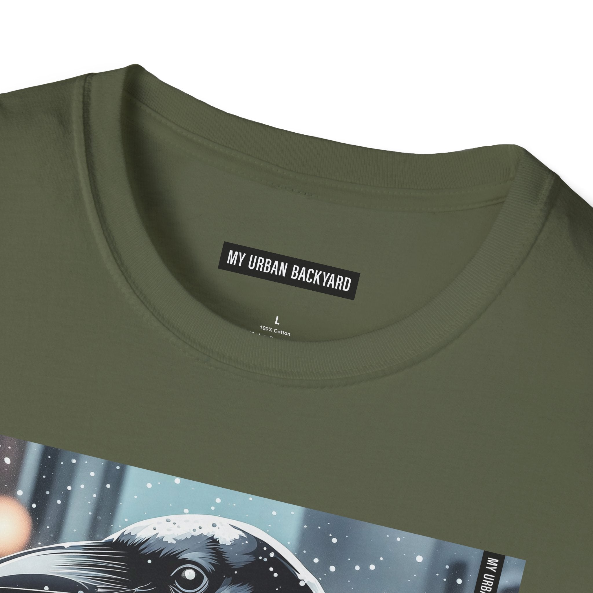 Urban Crow In Falling Snow T-Shirt — Winter Crow Graphic Tee