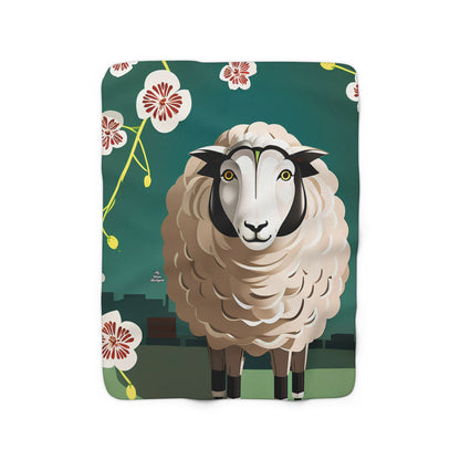 A Sheep with Flowers, Sherpa Fleece Blanket for Cozy Warmth, 50"x60"