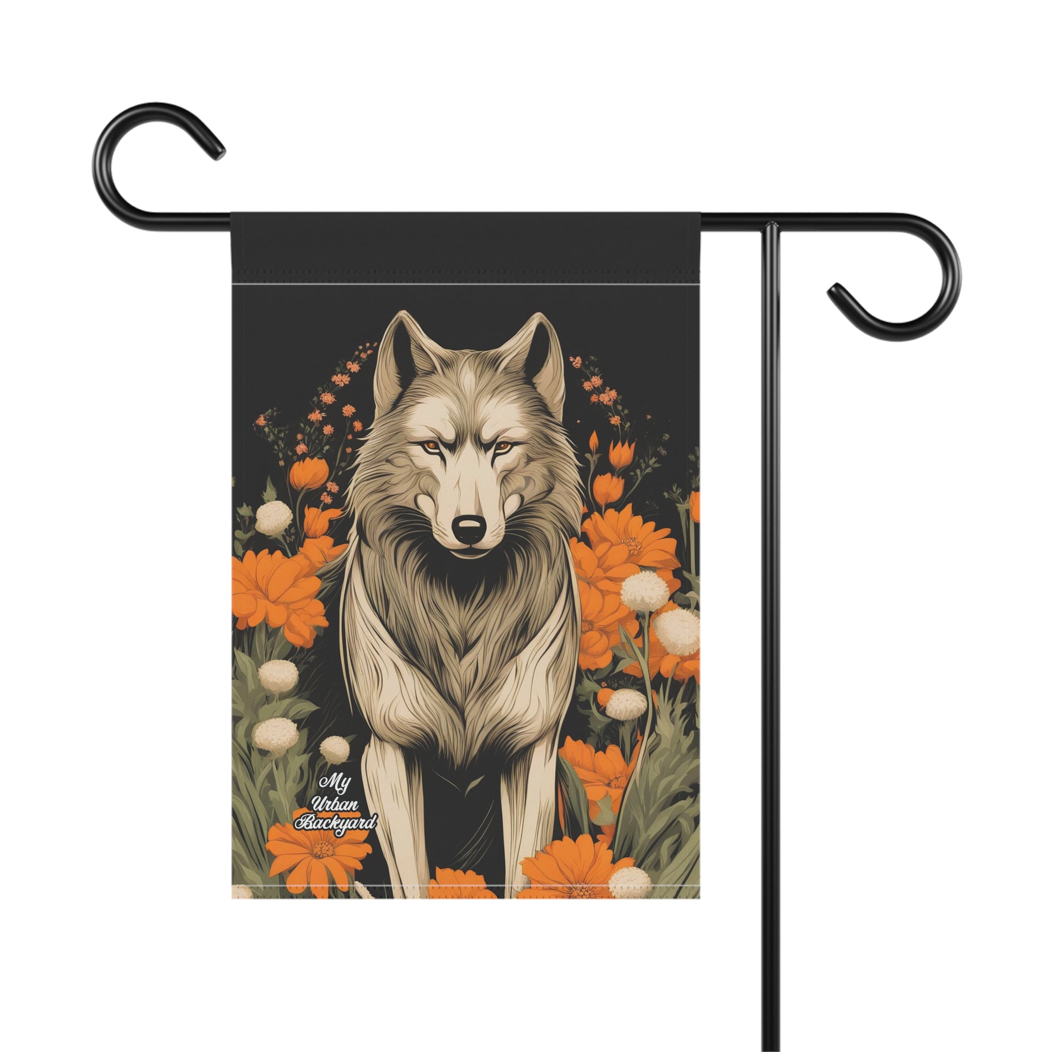 Wolf with Flowers, Garden Flag