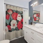 Tan Shower Curtain with Floral Shower Curtain, Gift for Her, Romantic Style - 71" x 74"
