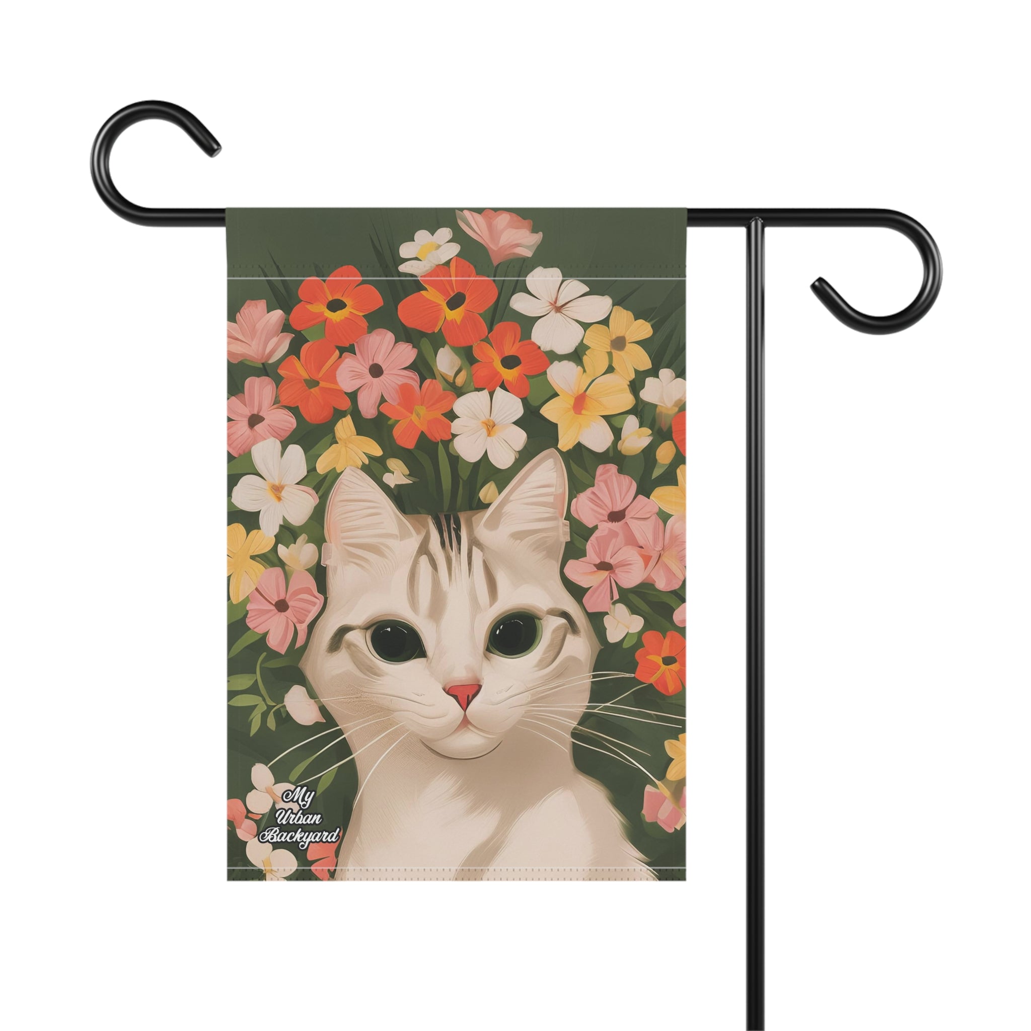White Cat and Flowers, Garden Flag