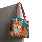 Coyote with Flowers Tote Bag with Cotton Handles For Everyday Use, 3 Sizes
