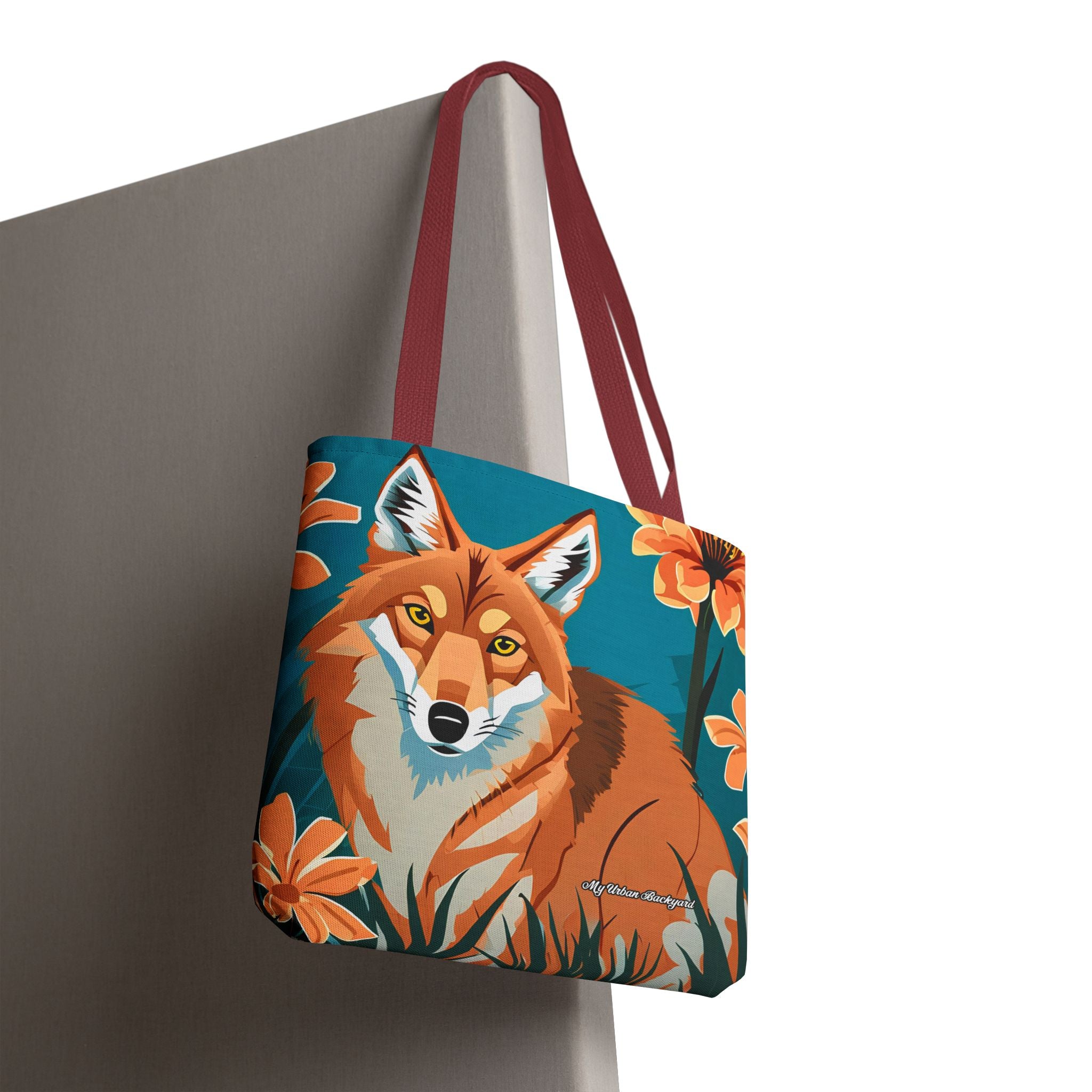 Coyote with Flowers Tote Bag with Cotton Handles For Everyday Use, 3 Sizes
