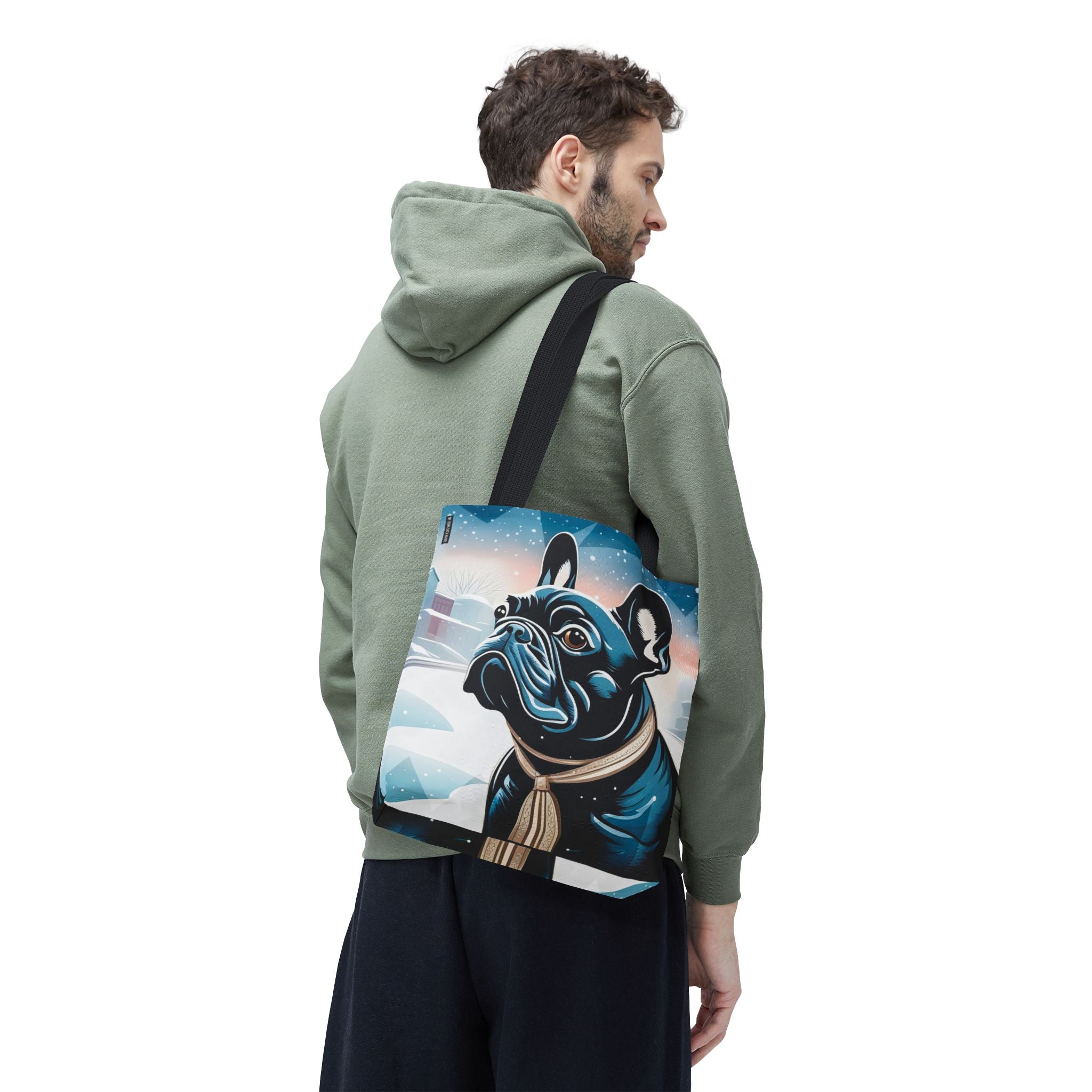 French Bulldog Winter Tote Bag — Snowy Pup All-Over Print Tote