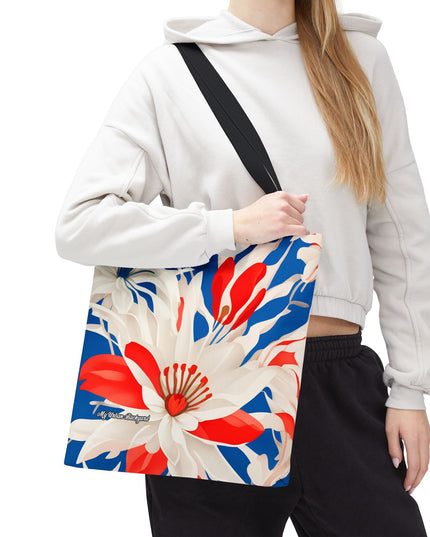Red White & Blue Flowers Tote Bag with Cotton Handles For Everyday Use, 3 Sizes