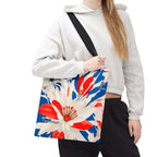 Red White & Blue Flowers Tote Bag with Cotton Handles For Everyday Use, 3 Sizes