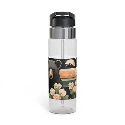 Black Bear with Wildflowers, 20oz Sport Water Bottle, BPA-Free, Tritan™ plastic