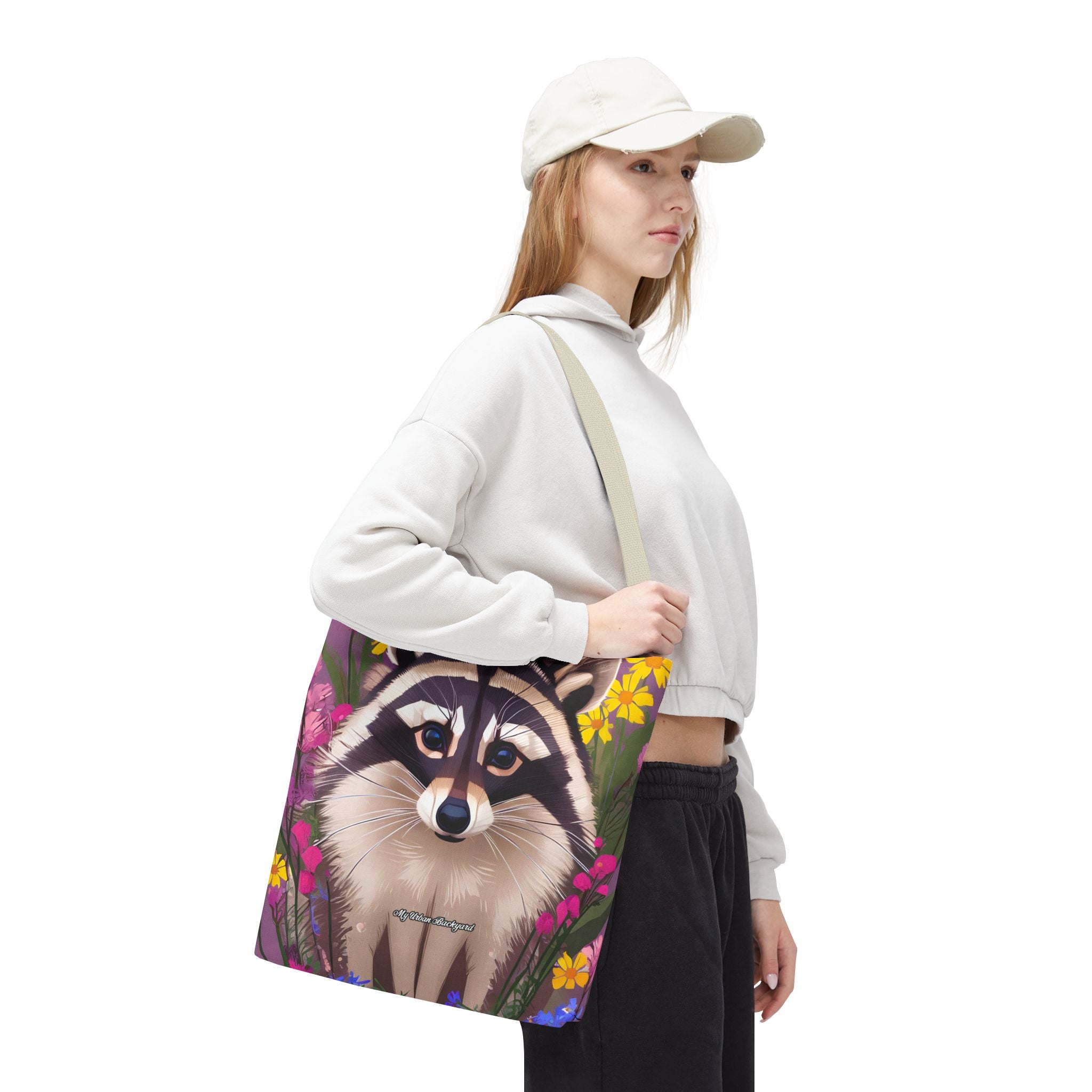 Raccoon and Flowers Tote Bag with Cotton Handles For Everyday Use, 3 Sizes