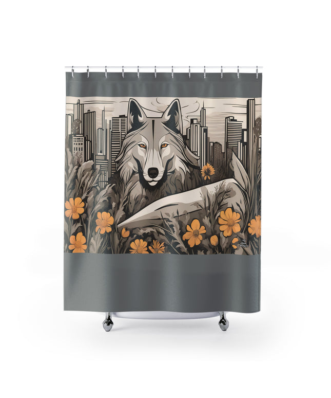 Art Deco Urban Wolf Shower Curtain, Grey accent color - Transform Your Bathroom, 71" x 74"