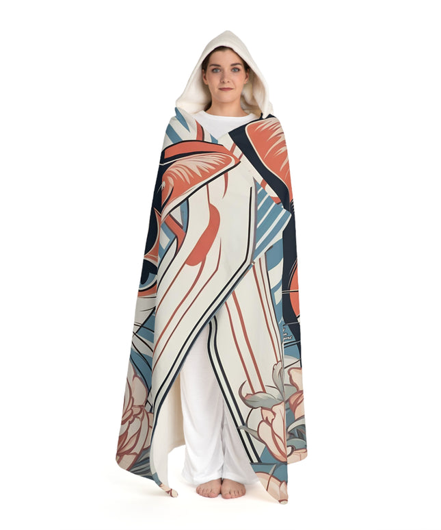 Art Deco Cat with Flowers, Cozy Hooded Sherpa Fleece Blanket