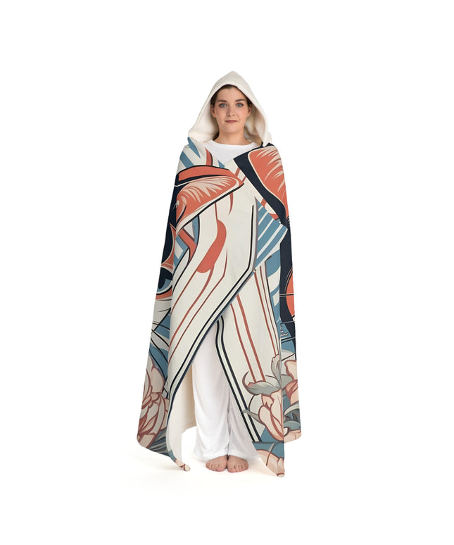 Art Deco Cat with Flowers, Cozy Hooded Sherpa Fleece Blanket