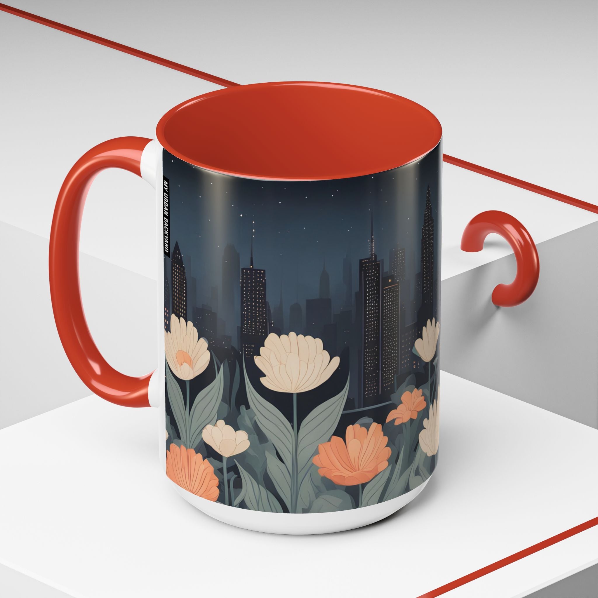 Cityscape with Flowers, Ceramic Coffee Mug