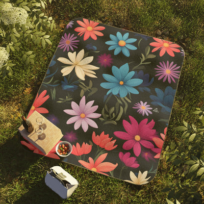 Outdoor Picnic Blanket with Soft Fleece Top and Water-Resistant Bottom - Night Blooming Flowers