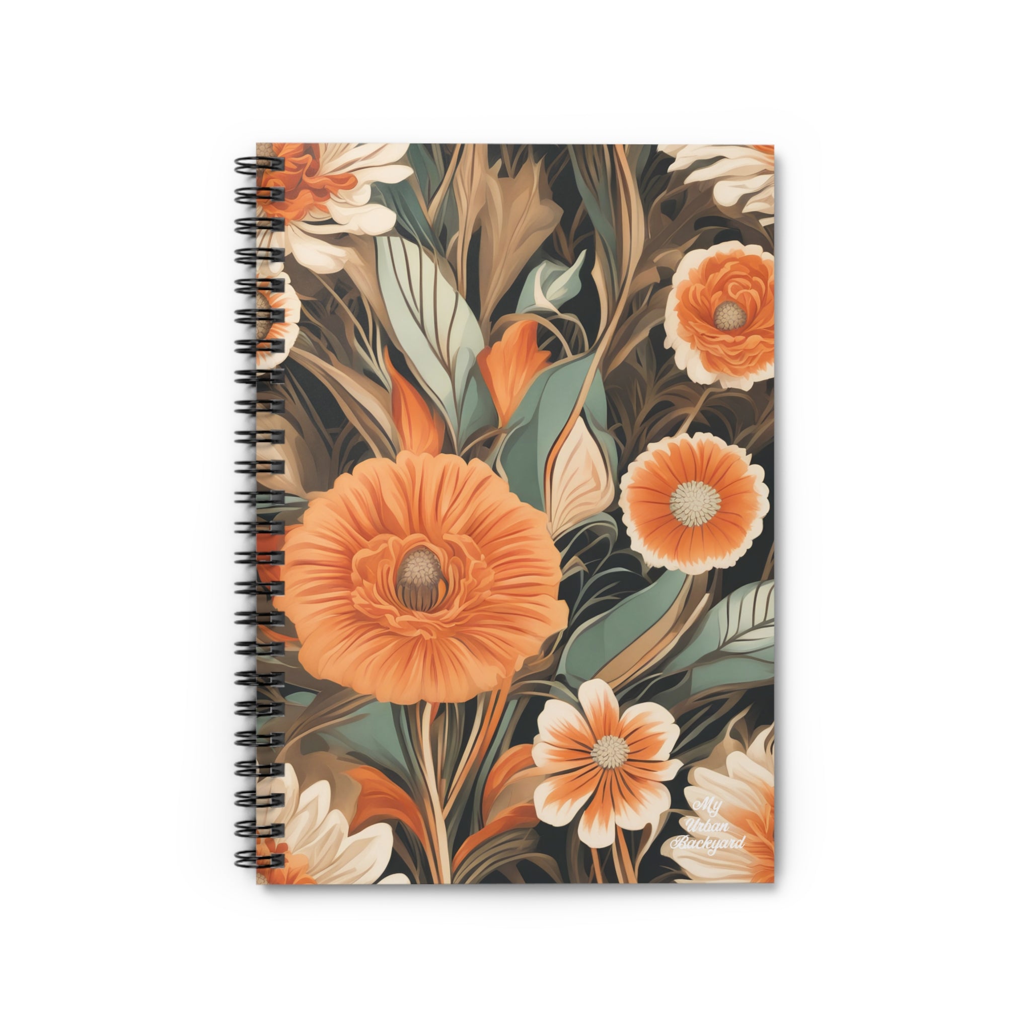 Orange Flowers, Spiral Notebook Writing Journal - 118 Ruled Pages