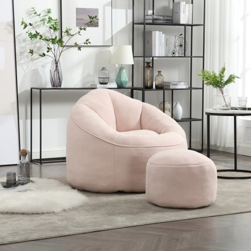 Bean Bag Chair With Footrest, Compressed High Pressure Foam, Pink