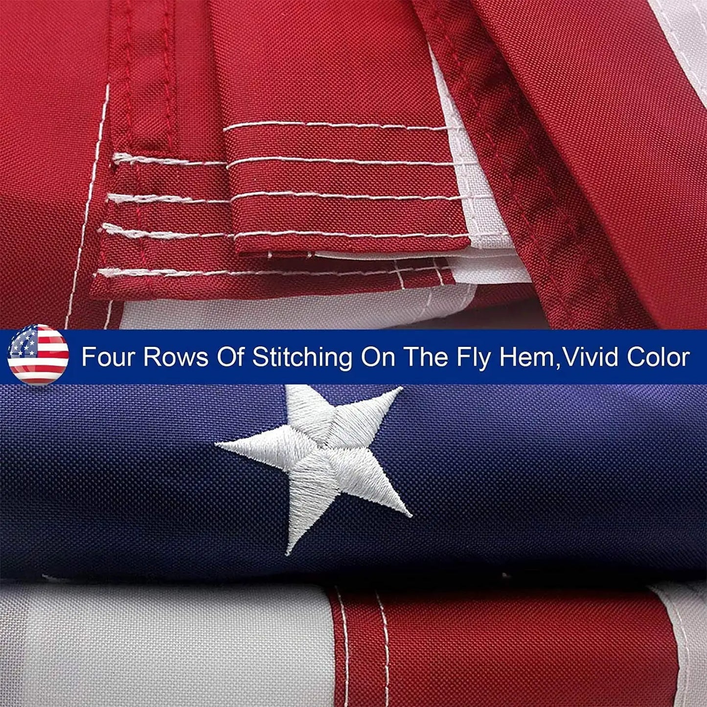 American Flag for Outdoor, Embroidered Stars, Sewn Stripes, Brass Grommets