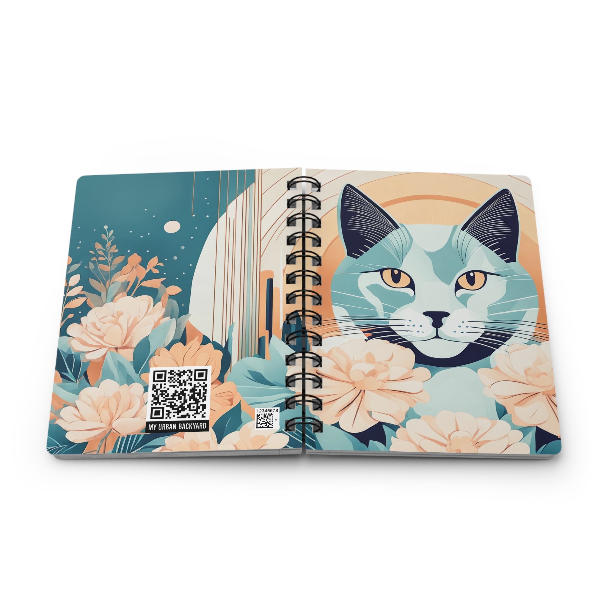 Leo Bluemane Floral Cat Spiral Journal