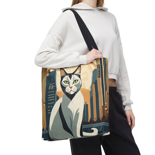 Art Deco Urban Cat Tote Bag
