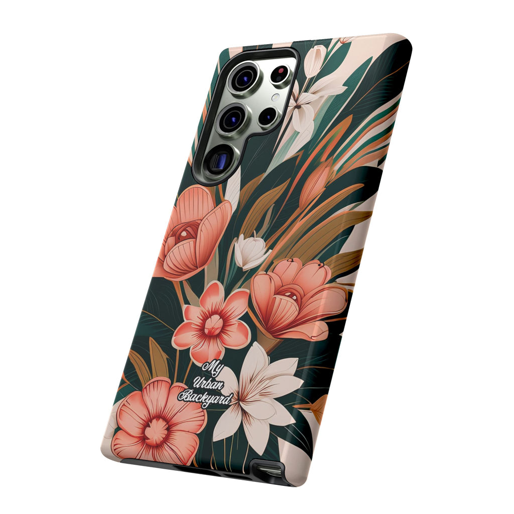 Peach Art Deco Flowers, Cell Phone Case - Apple, Samsung, Google Pixel
