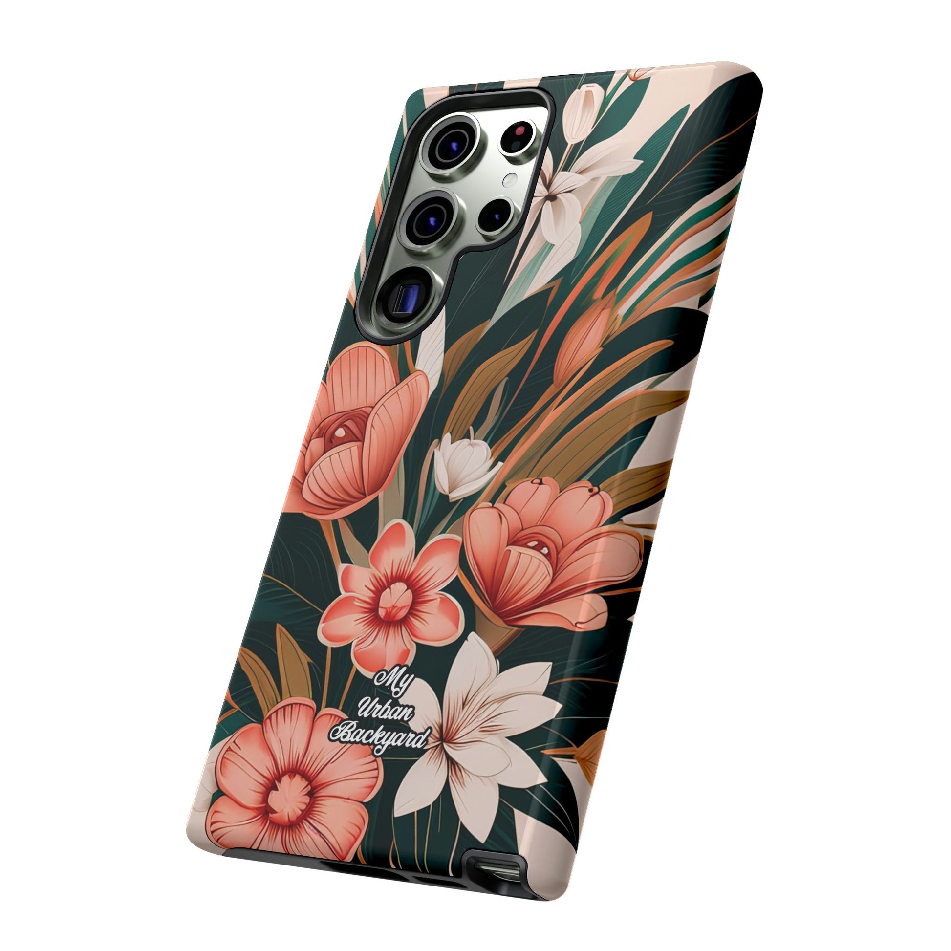 Peach Art Deco Flowers, Cell Phone Case - Apple, Samsung, Google Pixel