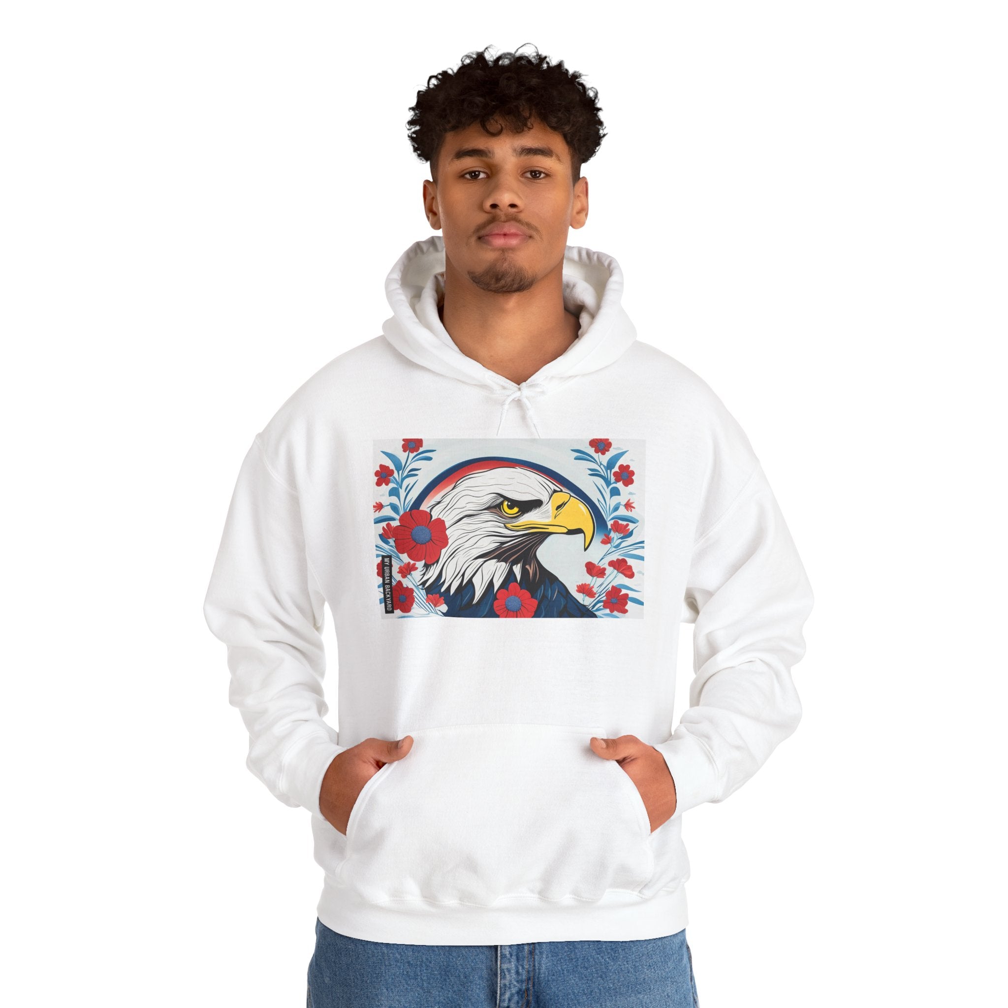 Bald Eagle w Flowers, Unisex Hoodie w Front Pocket