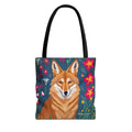 Coyote w Red Flowers Tote Bag with Cotton Handles For Everyday Use, 3 Sizes